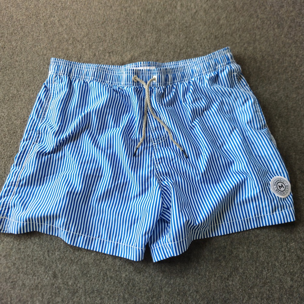Maamgic Striped Swim Trunks Blue White Mesh Lined Board Shorts XL‎ Preppy Summer